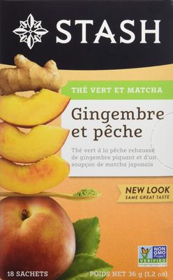 Stash Tea Green Tea, Ginger Peach with Matcha, 18 ct