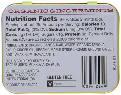Trader Joe's Organic Gingermints 40g., 50 Mints (Pack of 2)