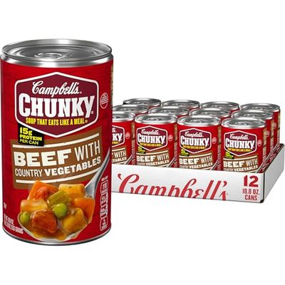 Campbells Chunky Soup, Beef Soup with Country Vegetables, 18.8 Oz Can (12 Count )
