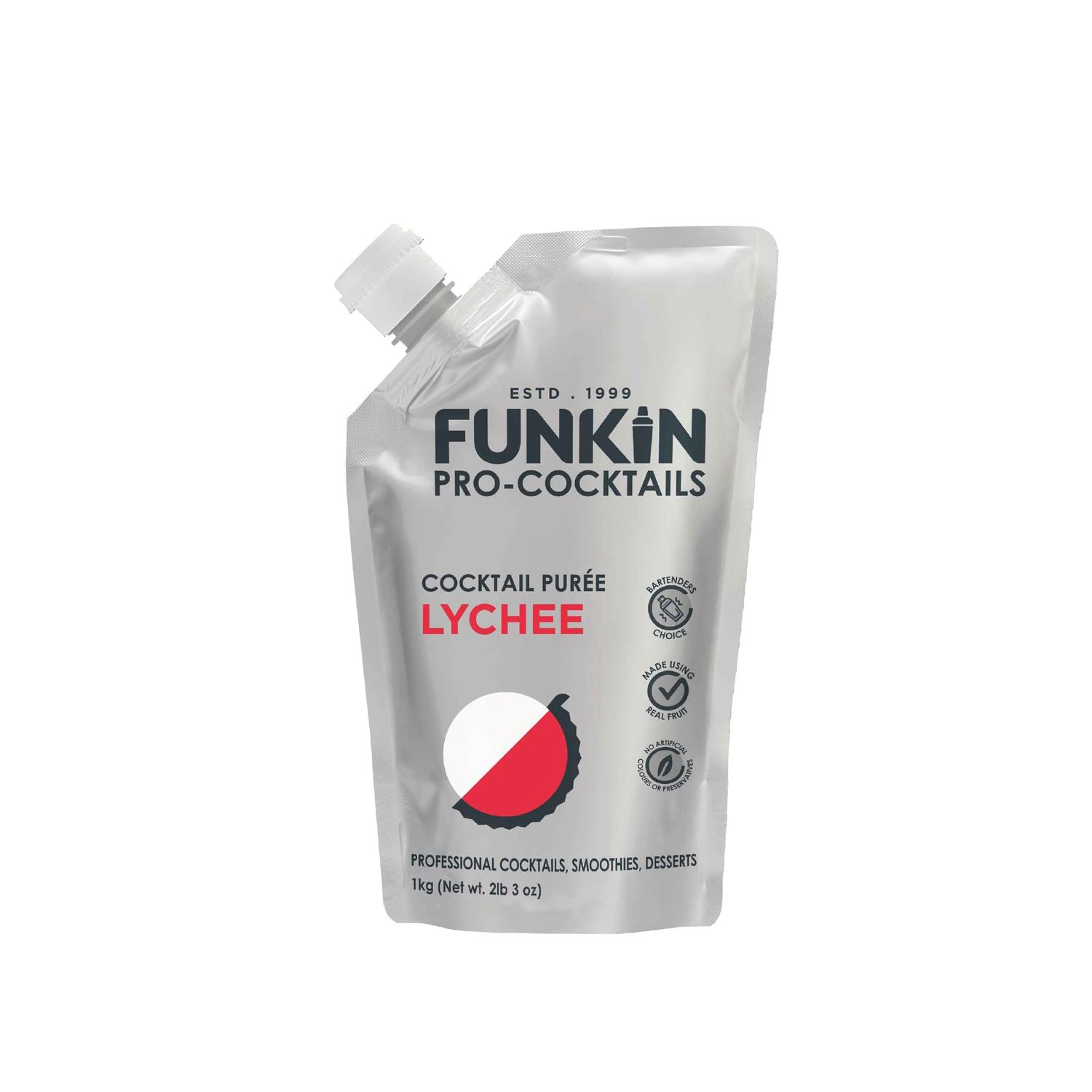 Funkin Lychee Puree | Real Fruit, Simple Ingredient, Natural Mixer for Cocktails, Drinks, Smoothies | Vegan, Non-GMO, Gluten-Free (2.2 lbs) (Package May Vary)