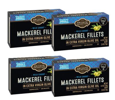 Generic Wild Caught Mackerel Private Selection Fillets Fish in Extra Virgin Olive Oil 4.4oz, (Pack of 4)