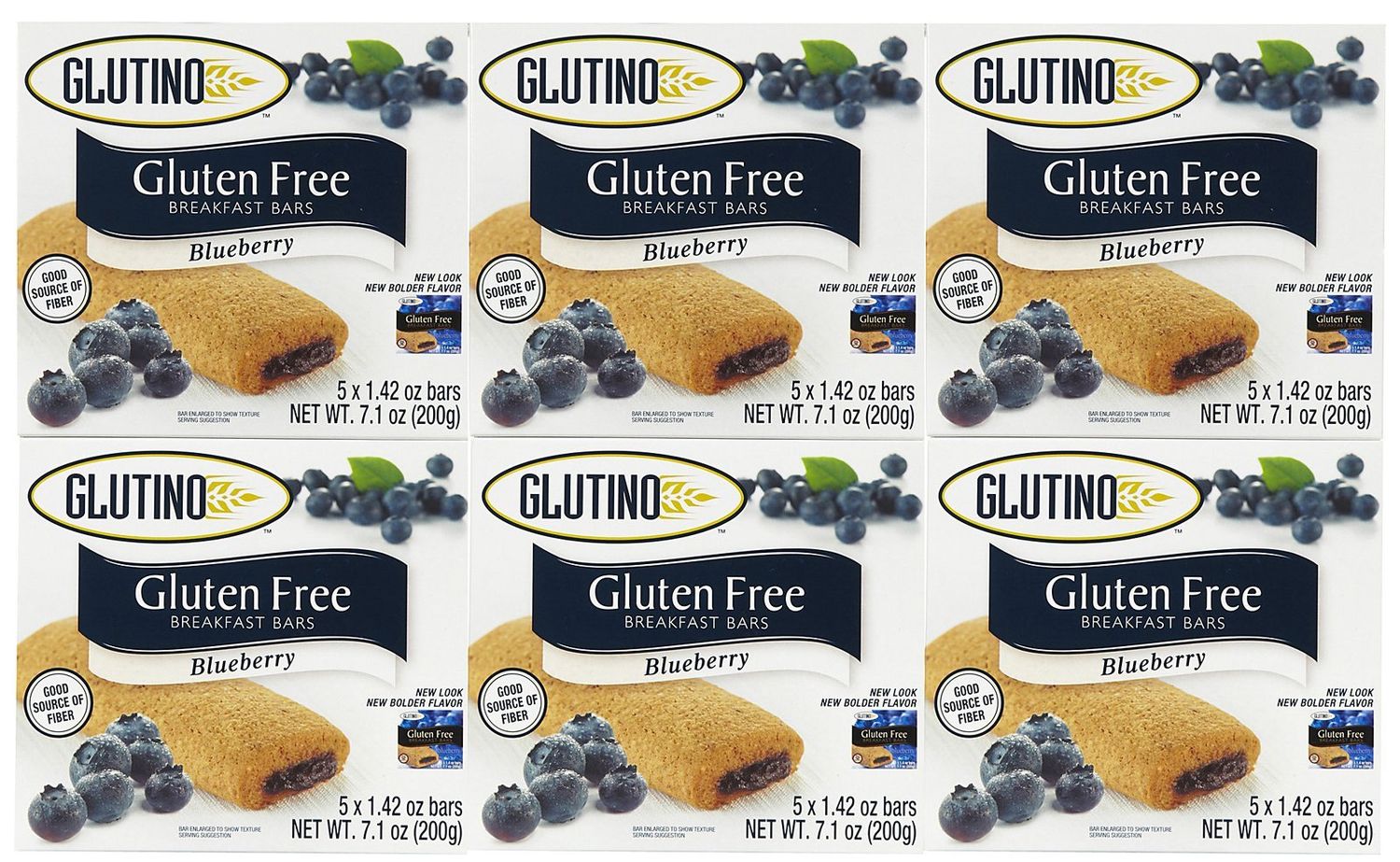 Glutino Gluten Free Breakfast Bars, Blueberry, 5-Count Boxes, 7.05oz, (Pack of 6)