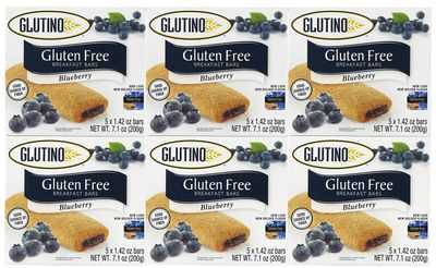 Glutino Gluten Free Breakfast Bars, Blueberry, 5-Count Boxes, 7.05oz, (Pack of 6)