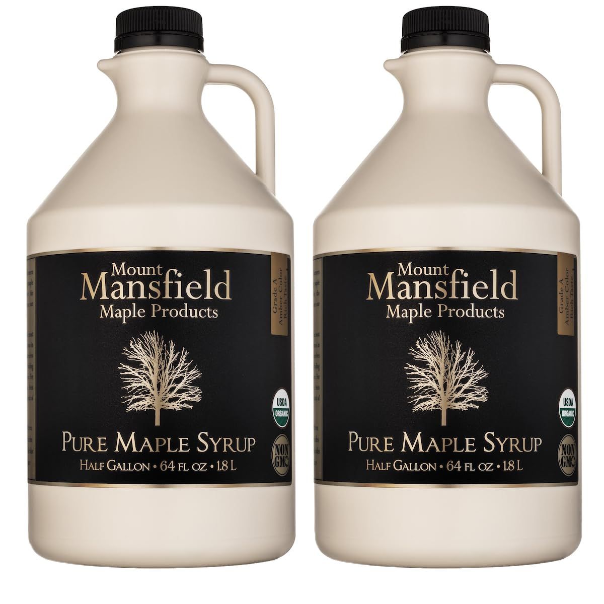 Mansfield Maple Certified Organic Pure Vermont Maple Syrup in Plastic Jug Grade A Amber Rich Gallon (Ships as 2 Half Gallons)