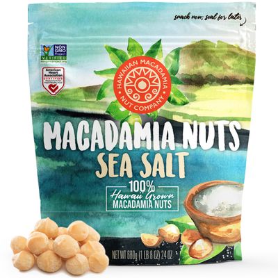 Hawaiian Macadamia Nut Company Dry Roasted Macadamia Nuts with Sea Salt 24 OZ (1.5 lbs), Source of Fiber, Gluten-Free and Certified Non-GMO, Premium Quality, Crunchy and Delicious