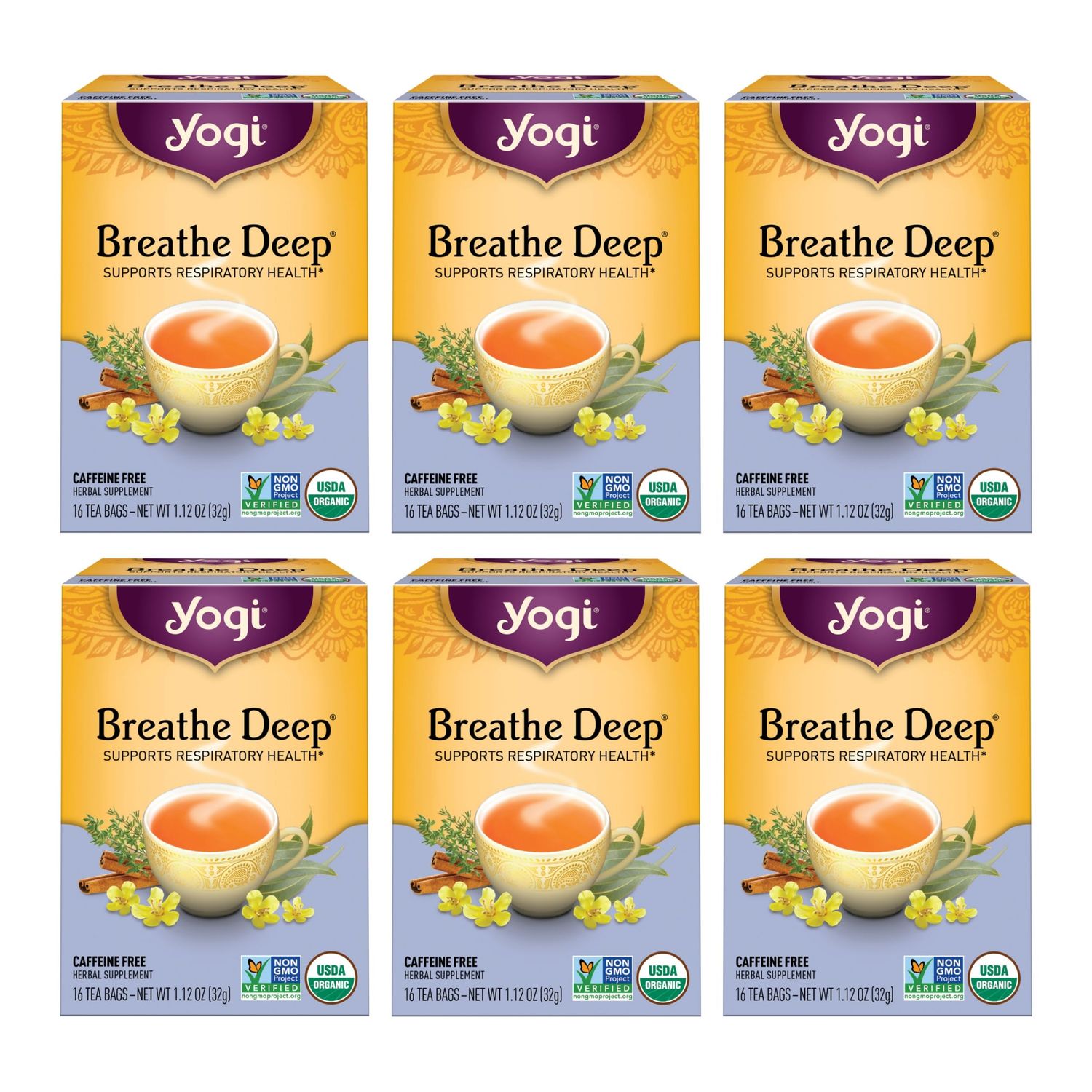 Yogi Tea Breathe Deep Tea - 16 Tea Bags per Pack (6 Packs) - Organic Respiratory Tea - Supports Respiratory Health - Includes Licorice Root, Eucalyptus Leaf, Ginger Root &amp; Cinnamon Bark