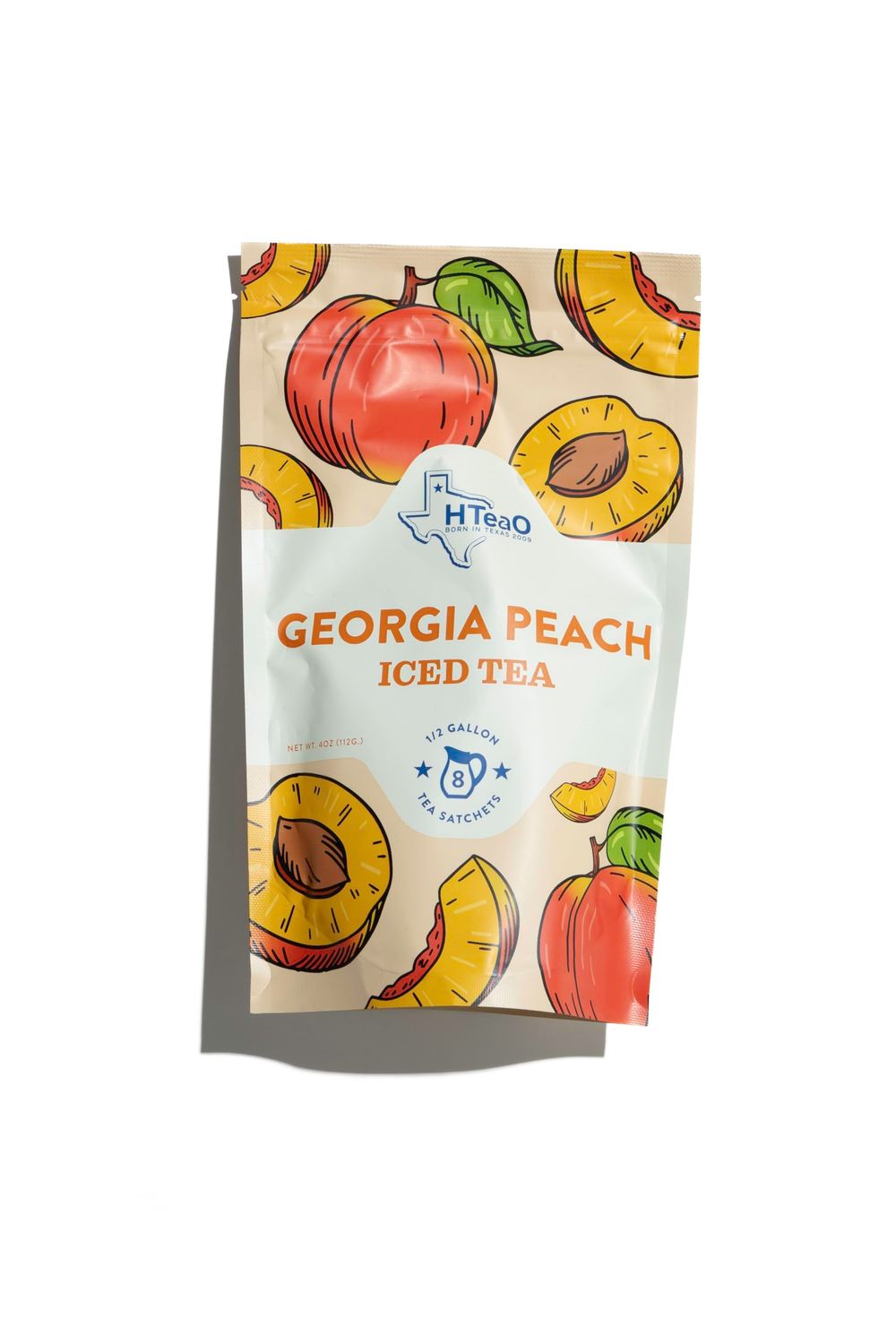 HTeaO Iced Tea Sachets - Georgia Peach Black Tea Mix for Instant Ice Tea - 4 Gallons Per Package - Real Texas-Style Flavored Iced Tea in 5 Minutes (Pack of 8 Sachet Bags)