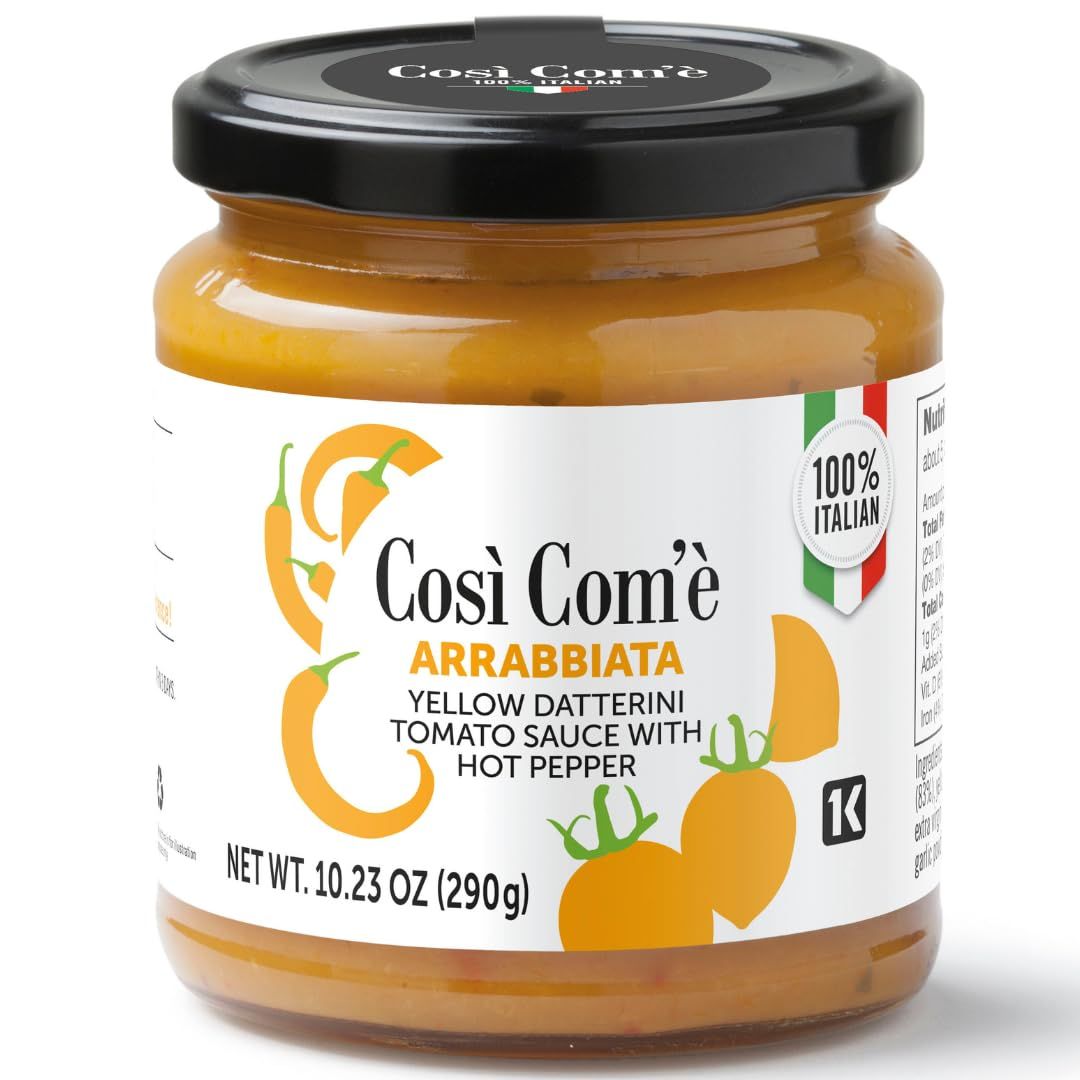 Arrabiata Pasta Sauce, Yellow Datterino Tomatoes Sauce with Chili Pepper, Italian Pasta Sauce, made with Italian Yellow Tomatoes, Cos Com&#39;