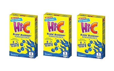 Hi-C Singles To Go Drink Mix Blazin&#39; Blueberry Pack of 3, 24 Total Servings - 8 servings per box, Low Calorie - Zero Sugar, Water Enhancer with Vitamin C