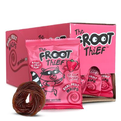 The FROOT Thief Real Fruit Snack Whips, Strawberry, Nut Free, Perfect for School Lunches and Snacks, Individual Bags Kids Snacks, 24 Pack