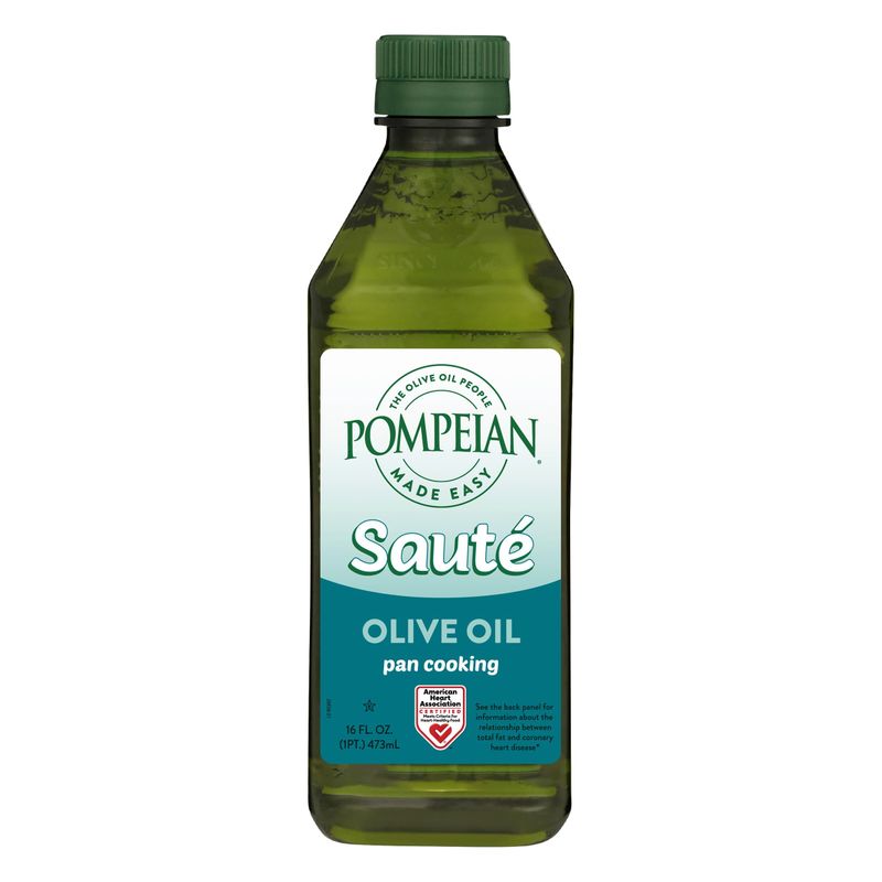 Pompeian Made Easy Saut Olive Oil, Pan Cooking, Perfect for Sauting Foods such as Vegetables and Stir-Fry, American Heart Association Certified, Non-Allergenic, Non-GMO, 16 Fl Oz (Pack of 1)
