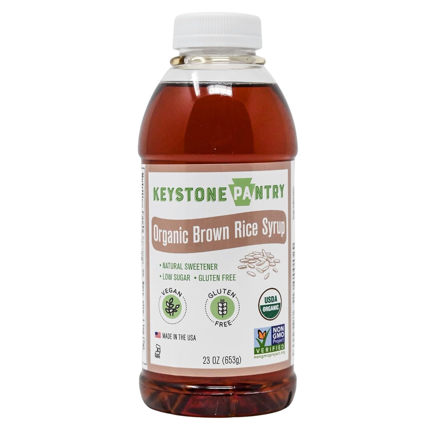 Keystone Pantry Organic Brown Rice Syrup - 23 OZ Bottle - Vegan and Gluten Free - HFC, Corn Syrup Substitute - Syrup for Baking - Great for Homemade Granola Bars - Coffee Sweetener - DE 42 - 1 BOTTLE