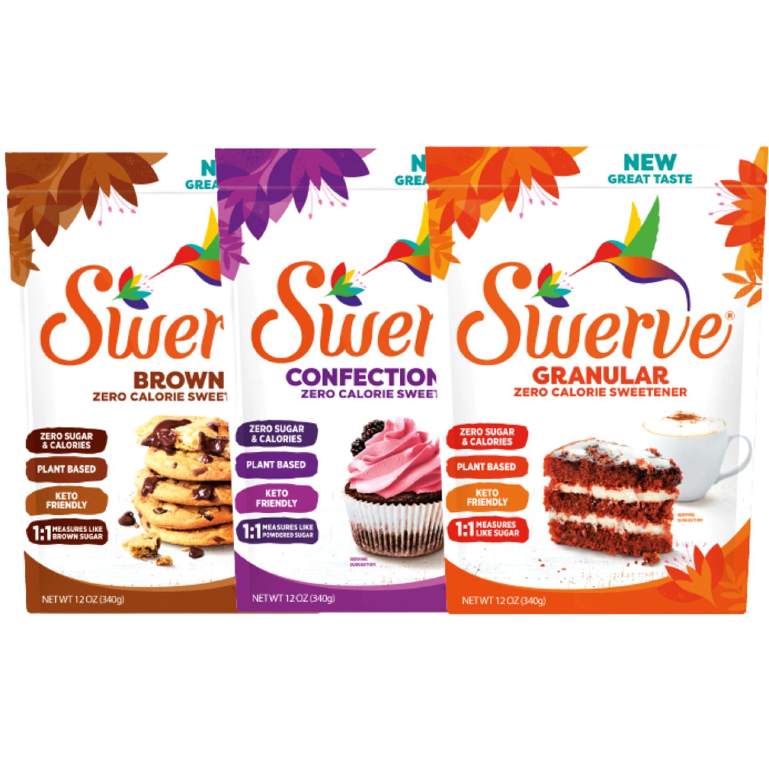 Swerve Sweetener Granular, Brown and Confectioners Baker&#39;s Trio - Sugar Substitute, Zero Calorie, Keto Friendly, Zero Sugar, Non-Glycemic, 12oz, 3 Pack