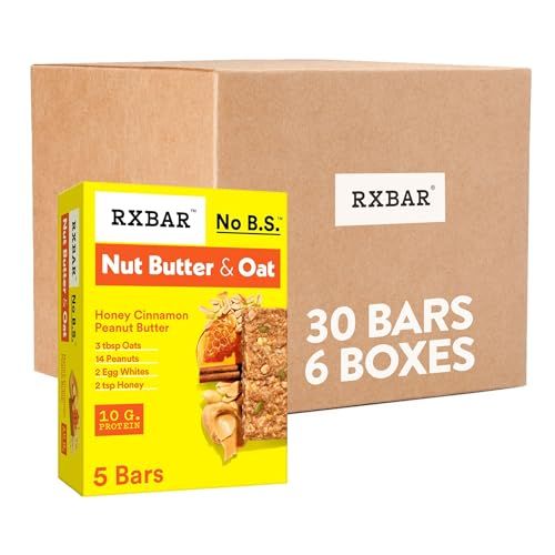 RXBAR Nut Butter and Oat Protein Bars, Protein Snacks, Snack Bars, Honey Cinnamon Peanut Butter (6 Boxes, 30 Bars)
