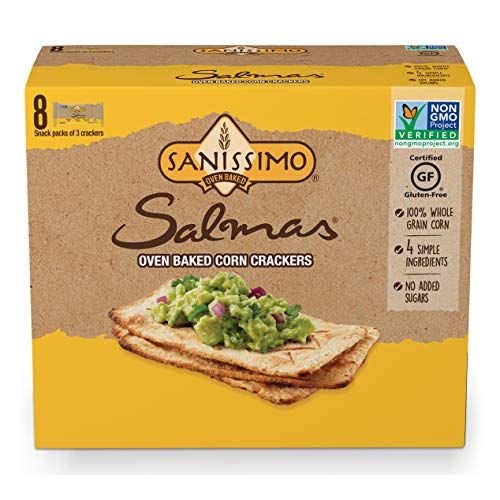 Sanissimo Salmas Oven Baked Corn Crackers, 100% Whole Grain Corn, Gluten Free, Non-GMO Project Verified, 8 Individually Wrapped Snack Packs (3 Crackers Each)