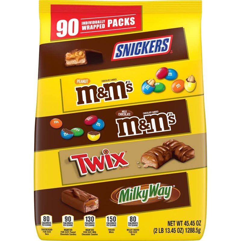 M&amp;M'S, SNICKERS, TWIX &amp; MILKY WAY Variety Pack Chocolate Candy Assortment, 90 Pieces Bag