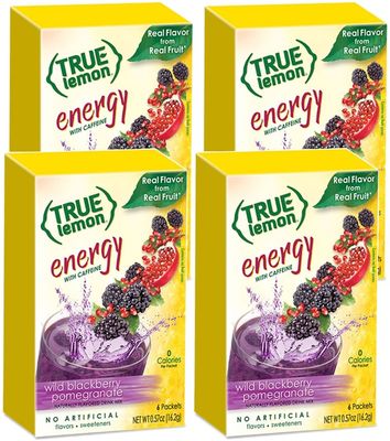 True Lemon (Energy Drinks) Wild Blackberry Pomegranate, Instant Powdered Drink Mix, 6 Count (Pack of 4)