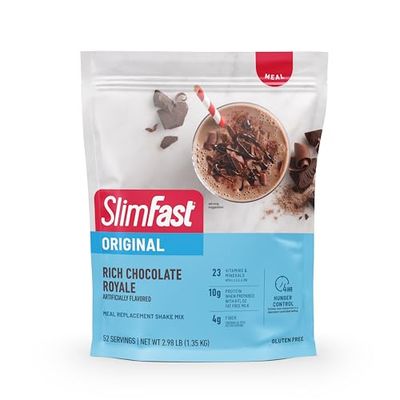 SlimFast Meal Replacement Powder, Original Rich Chocolate Royale, Weight Loss Shake Mix, 10g of Protein, 52 Servings (Packaging May Vary)