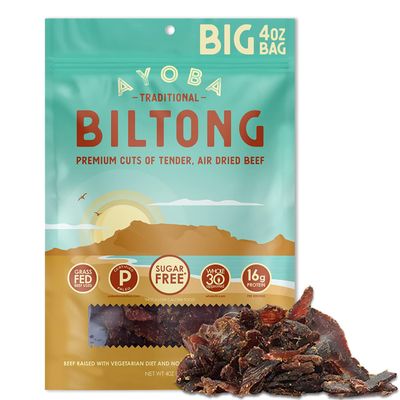 Ayoba Traditional Grass Fed Beef Biltong Slices (4 Ounce, Pack of 1) Keto Friendly Air-Dried Grass Fed Beef Paleo Snacks - Gluten Free, Whole 30 Approved, No Sugar, No Carb Meat Snacks