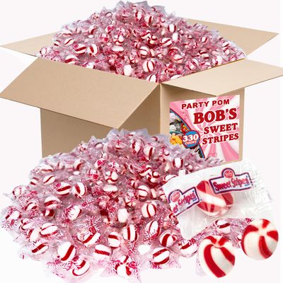 Soft Peppermint Candy Balls, 5 LB of Holiday Classic Christmas Candy Bulk, Stocking Stuffer, Individually Wrapped Red White Striped Peppermint Puffs