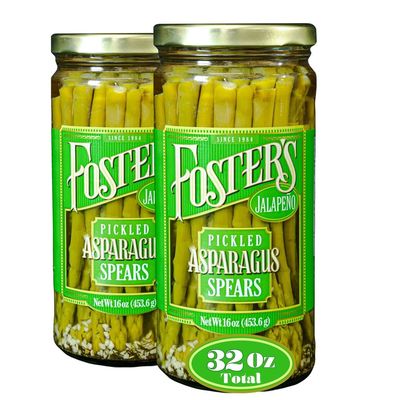 Foster&#39;s Pickled Asparagus- Jalapeno- 16oz (2 Pack)- Pickled Asparagus Spears in a Jar- Traditional Recipe- Gluten Free- Fat Free Spicy Pickled Asparagus- Preservative Free Pickle- Asparagus is fresh