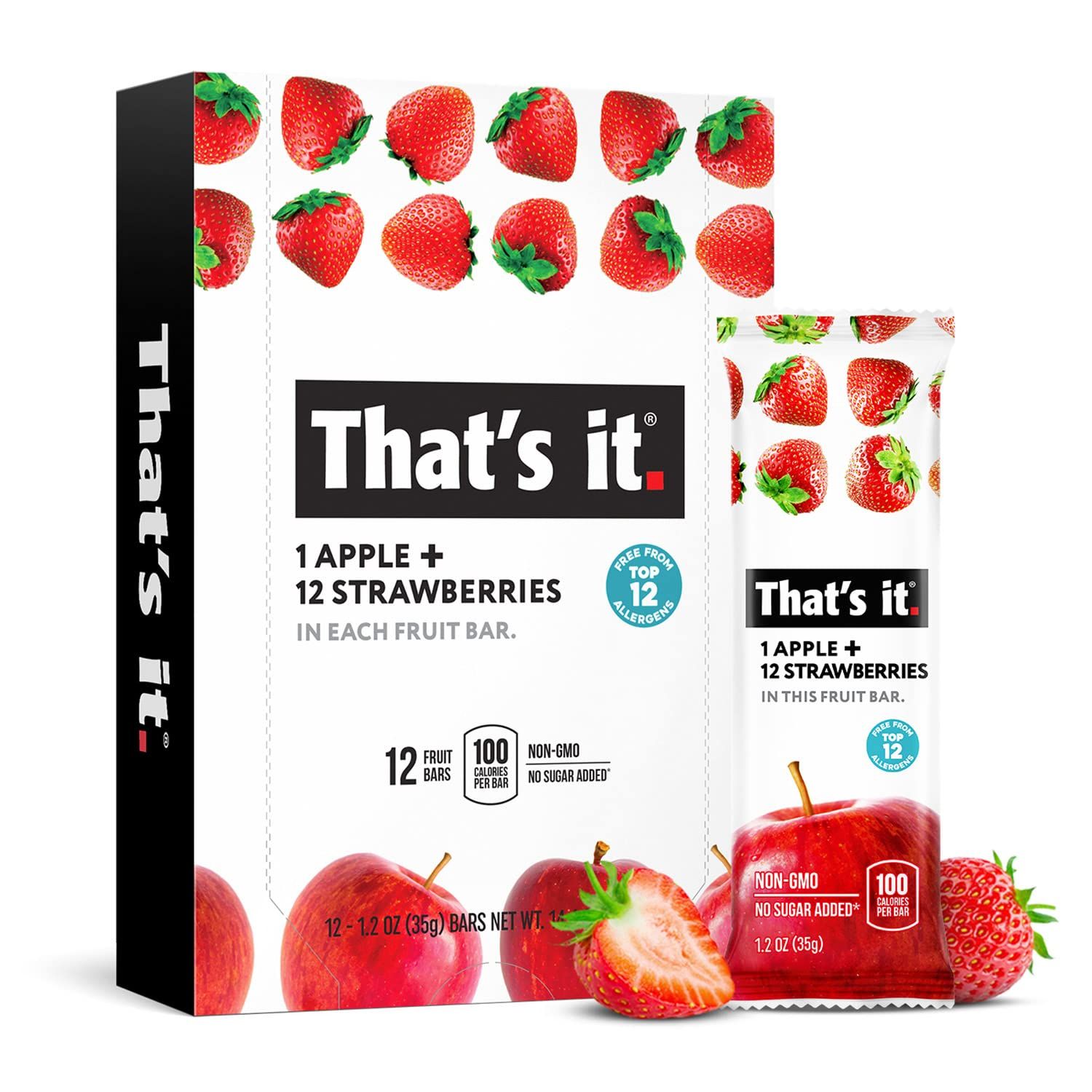 That&#39;s it. Apple + Strawberry 100% Natural Real Fruit Bar, Best High Fiber Vegan, Gluten Free Healthy Snack, Paleo for Children &amp; Adults, Non GMO No Sugar Added, No Preservatives Energy Food (12 Pack)