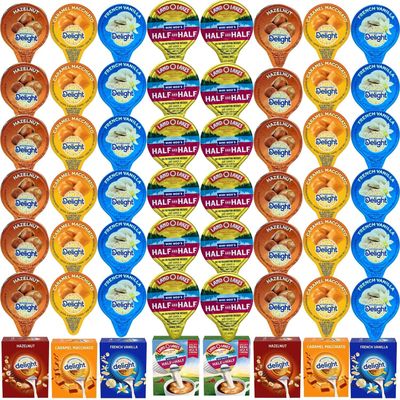 Coffee Creamer Singles Variety Pack Packaged by Bools, Intearnational Delight Mini Coffee Creamer &amp; Mini Moo&#39;s 4 Flavor Assortment (100 Pack) for Home, Office, Coffee, Bar, Gift