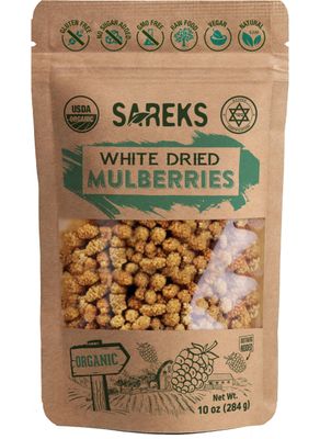 Sareks Organic Dried White Mulberries - Premium Quality, Certified 100% USDA Organic Snack Sun Dried Non-GMO &amp; Gluten Free Product of Turkey - 10 oz Resealable Bag