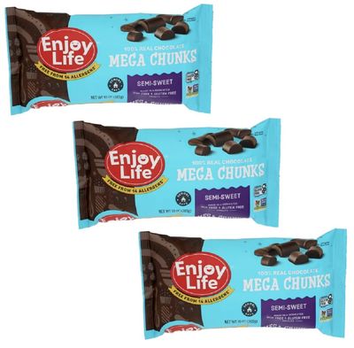 Enjoy Life Mega Chunks Gluten Free Non-GMO Semi-Sweet Chocolate -- 10 oz Each / Pack of 3
