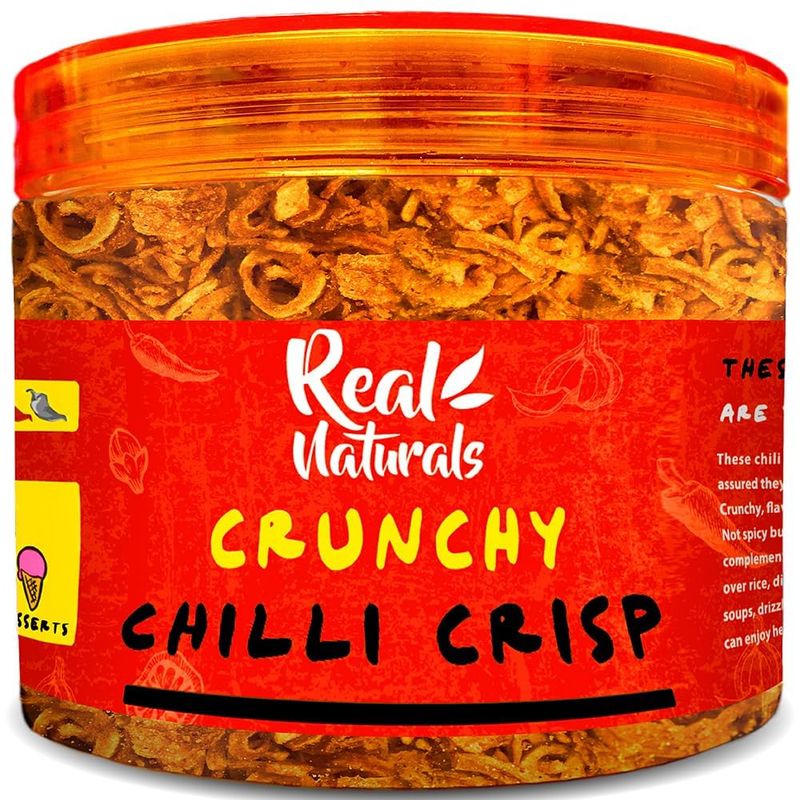 Chili Crisp (medium spicy) chilli crisp oil without the oil. Crispy chili crunch made with garlic, onion, chilis. For ramen toppings, salads, sushi extra umami. Secret crunchy condiment