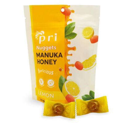 P.R.I Manuka Honey &amp; Lemon Nuggets, Sweet and All Natural Hard Candy Treat, 3.5oz