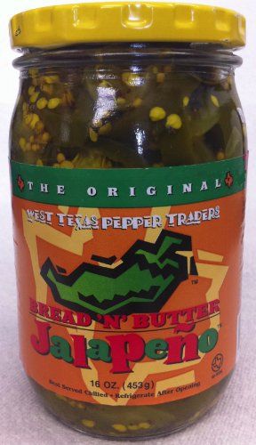 West Texas Pepper Traders Bread N&#39; Butter Jalapeno Peppers Sliced 16oz Glass Jar (Pack of 2)