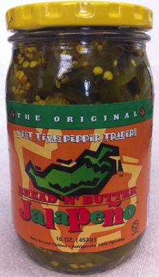 West Texas Pepper Traders Bread N&#39; Butter Jalapeno Peppers Sliced 16oz Glass Jar (Pack of 2)