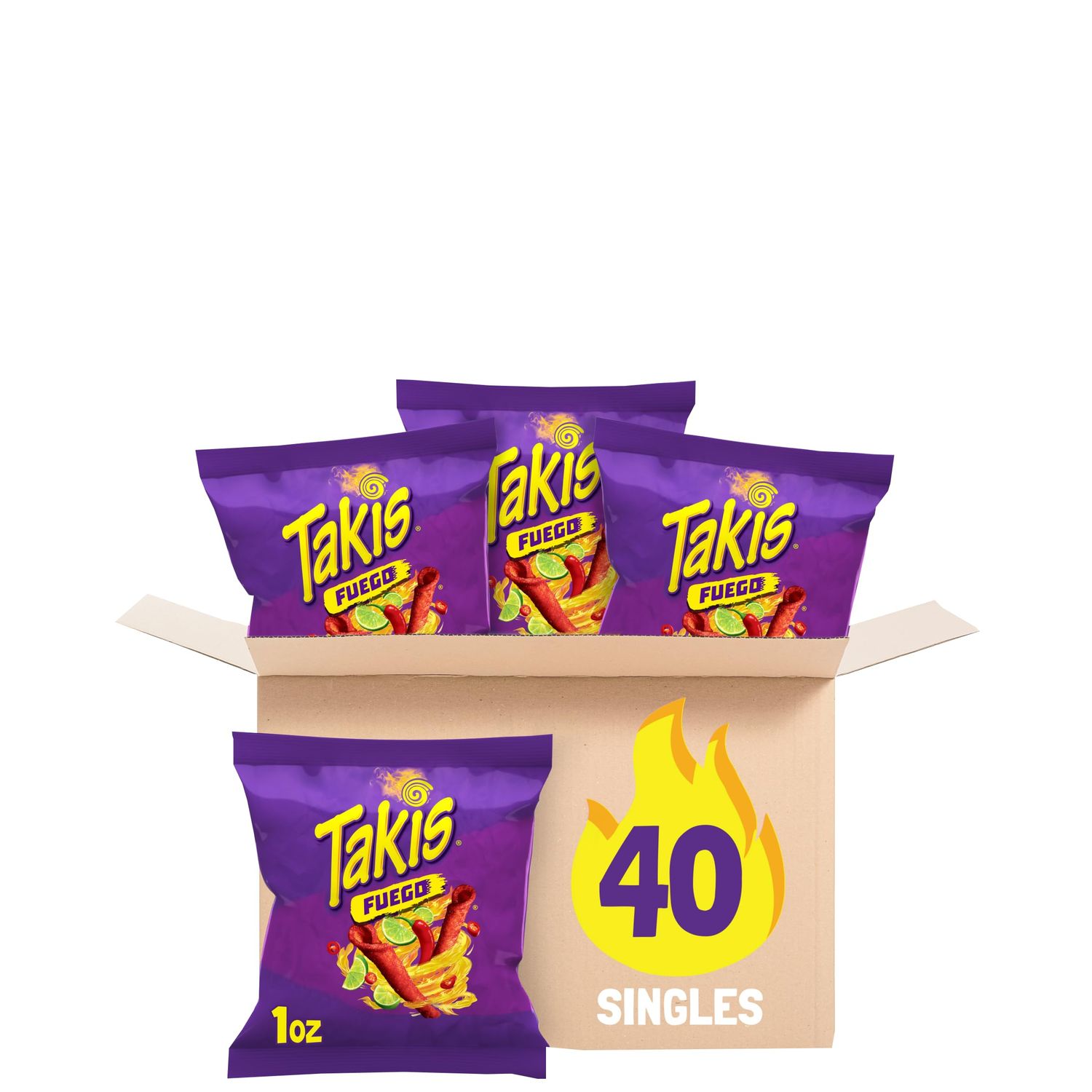 Takis Fuego 40 pc / 1 oz Multipack, Hot Chili Pepper &amp; Lime Flavored Extreme Spicy Rolled Tortilla Chips