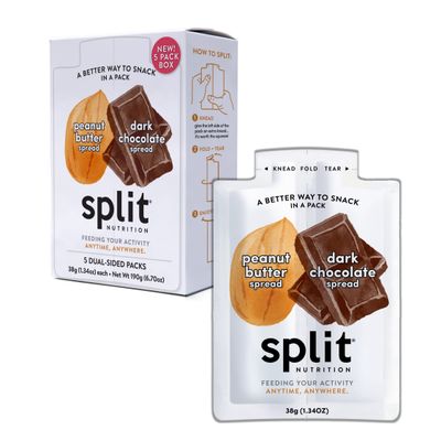 Split Nutrition Dark Chocolate and Peanut Butter Squeeze Packs - Non-GMO, Gluten Free Snack Pouch - On The Go Snack Made with Real Food - Zero Artificial Preservatives or Sweeteners (5 Pack)