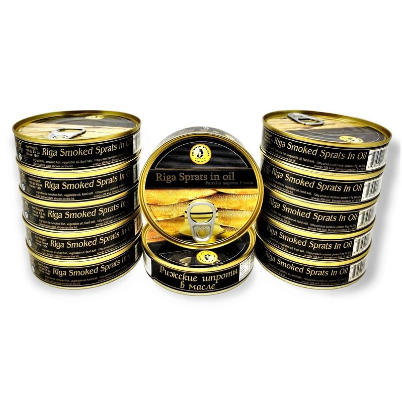 Brivais Vilnis Riga Smoked Sprats in Oil, Product of Lativa, Kosher, 5.6 oz, 160 grams, Pack of 12