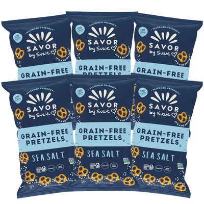Savor by Suzie, Gluten-Free Pretzel Twists - Grain Free, Nut Free, Non-GMO Vegan, Sugar-Free Paleo Snacks, Sea Salt, 6-pack, 6.5oz