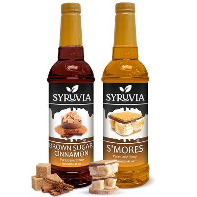 Syruvia Coffee Syrup Variety Pack - Brown Sugar Cinnamon &amp; S&#39;mores, Gluten-Free, Kosher, 25.4 fl oz Bottles - Enhance Your Coffee Experience with Premium Flavoring Syrups