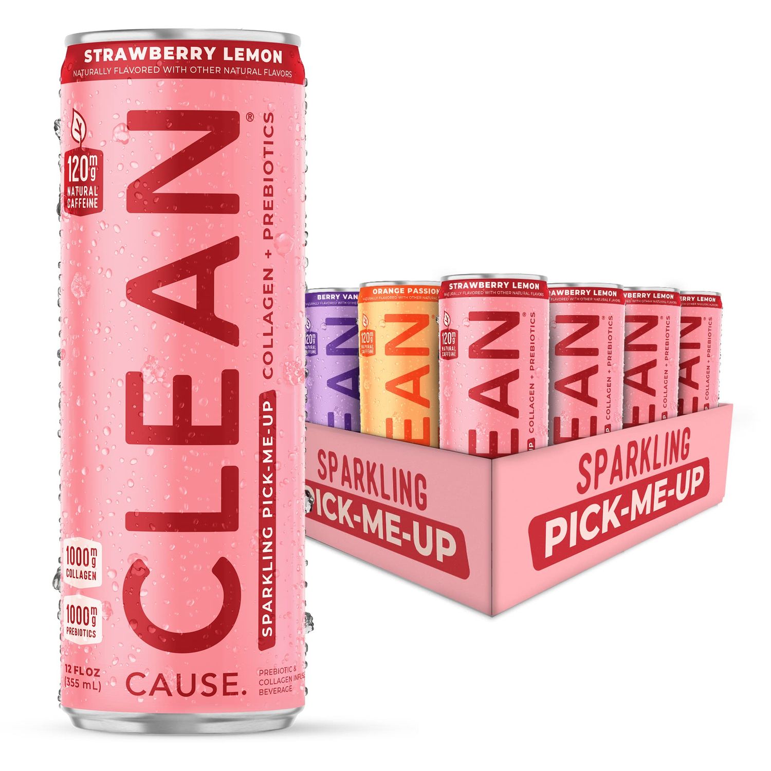 CLEAN Cause Variety Pack Sparkling Pick-Me-Up with Prebiotics &amp; Collagen Peptides (12oz cans, 12-Pack Case) Low Sugar, 120mg Caffeine, Healthy Alternative to Soda &amp; Energy Drinks.