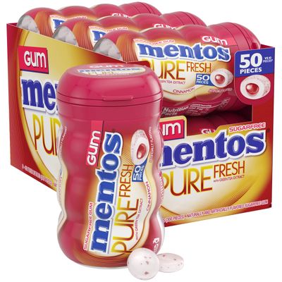 Mentos Pure Fresh Holiday Sugar-Free Chewing Gum with Xylitol, Cinnamon, Holiday Christmas Stocking Stuffers for Adults &amp; Kids, 50 Piece Bottle (Bulk Pack of 6)
