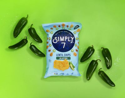 Simply 7, Lentil Chips, Jalapeo, 4 oz, 12 Pack, Non-GMO, Nut-Free, Vegetarian, Low Calorie, Plant-Based, Cholesterol-Free, Low Fat, Vegan Snack