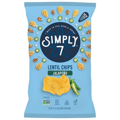 Simply 7, Lentil Chips, Jalapeo, 4 oz, 12 Pack, Non-GMO, Nut-Free, Vegetarian, Low Calorie, Plant-Based, Cholesterol-Free, Low Fat, Vegan Snack