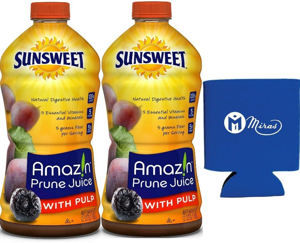 (Pack of 2) Sunsweet&#39; Prune Juice Amazin with Pulp 64 Fl Oz (Miras Trademark Foam Can Cooler Included!)