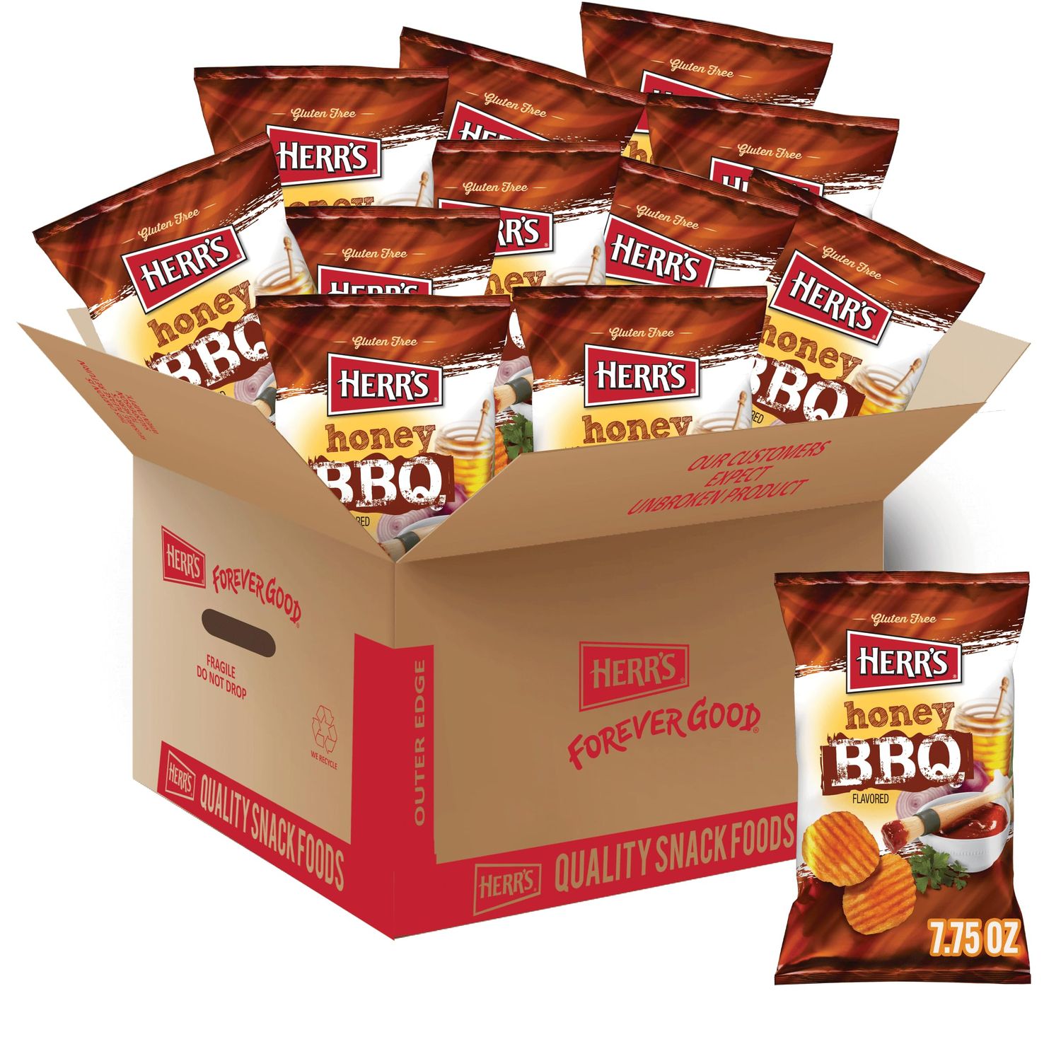 Herr&#39;s Honey BBQ Potato Chips, 7.75 Ounce (Pack of 12 bags)