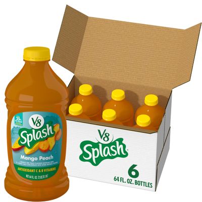 V8 Splash Mango Peach Flavored Juice Beverage, 64 fl oz Bottle (6 Pack)