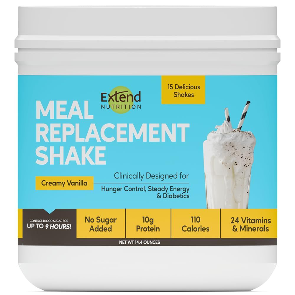 Extend Shake Powder - Diabetic High Protein Nutritional Drink for Meal Replacement, Blood Sugar Management, Weight Loss, Keto Friendly, Low Sugar, Low Carb, 10g Protein, Creamy Vanilla, 15 Servings