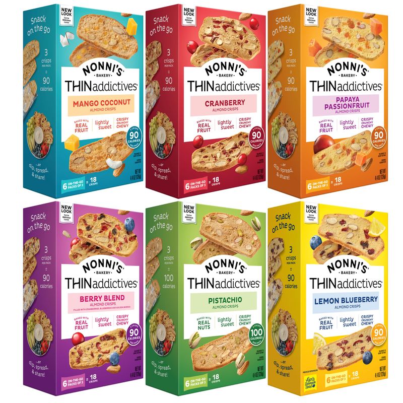THINaddictives Variety 6 Pack - 6 Flavors w/ 18 Cookies Per Box - Sweet &amp; Crunchy Almond Cookie Thins - Biscotti Italian Cookies - Biscotti Individually Wrapped Cookies - Kosher Coffee Cookie - 4.4 oz