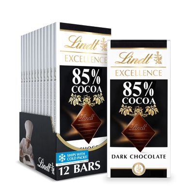 Lindt EXCELLENCE 85% Cocoa Dark Chocolate Bar, Dark Chocolate Candy, 3.5 oz. (12 Pack)