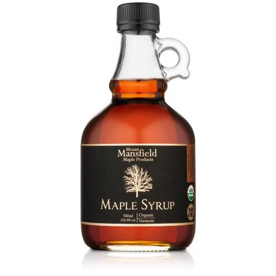Mansfield Maple Certified Organic Pure Vermont Maple Syrup Grade A Amber Rich, 500ml Glass Bottle
