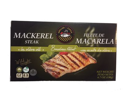 Grilled Catch Mackerel Grilled Boneless Fillet Steak in Olive Oil 6.7 oz Wild Caught, Kosher, Product of Latvia